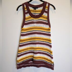 Sanctuary Striped Burgundy Pink White Gold Black Crochet Cotton Tank Top Size XS